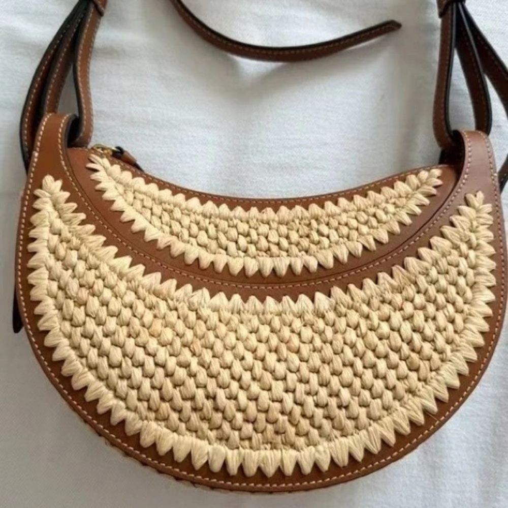 Polène Cyme Raffia & Leather Hobo Crossbody Bag - Picture 3 of 3